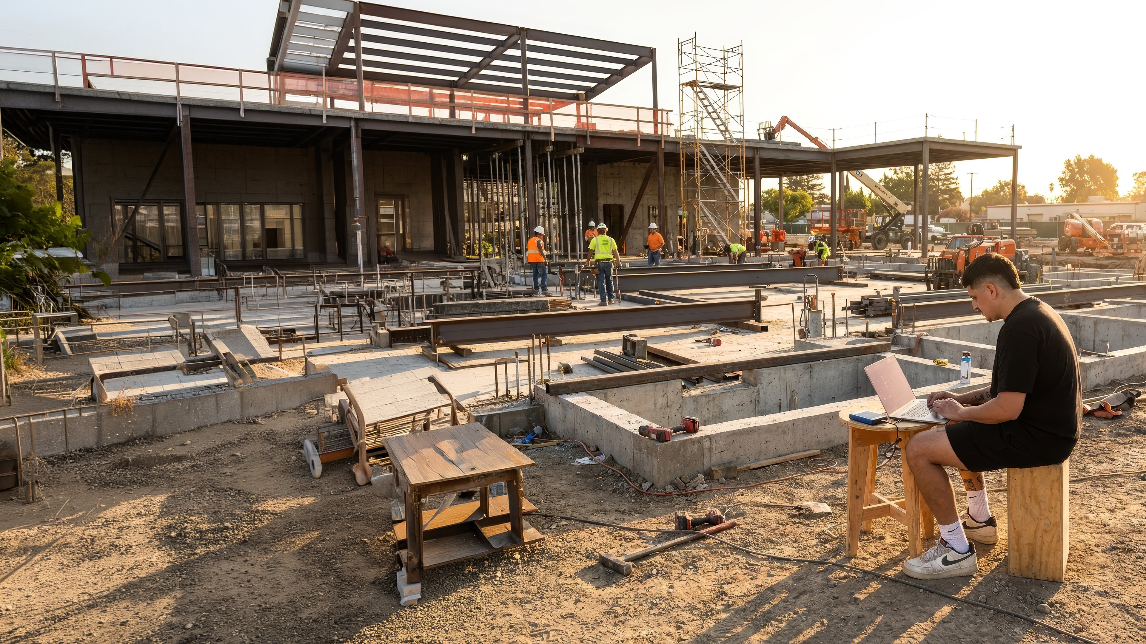 Adam working on-site at a construction build